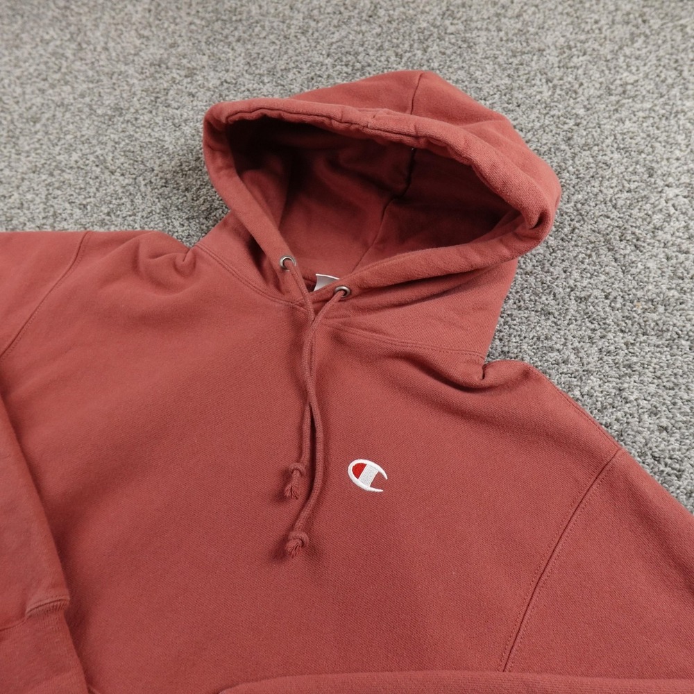 Champion Hoodie Mens L Red Reverse Weave Pullover Fleece Sweatshirt Sweater Top